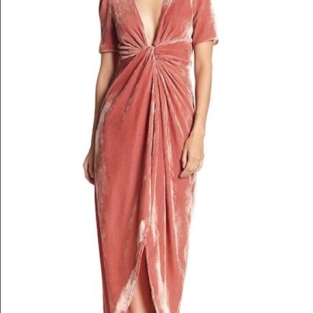 J.O.A. Maxi Dress Twist Front Pink Velvet